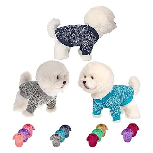 Dog Sweater, Dog Sweaters for Small Dogs, 2, 3 Pack Warm Soft Pet Clothes for Puppy, Medium Large Cat, Dogs Girl or Boy, Dog Shirt for Winter Christmas (Grey+Navy+Blue, Small)