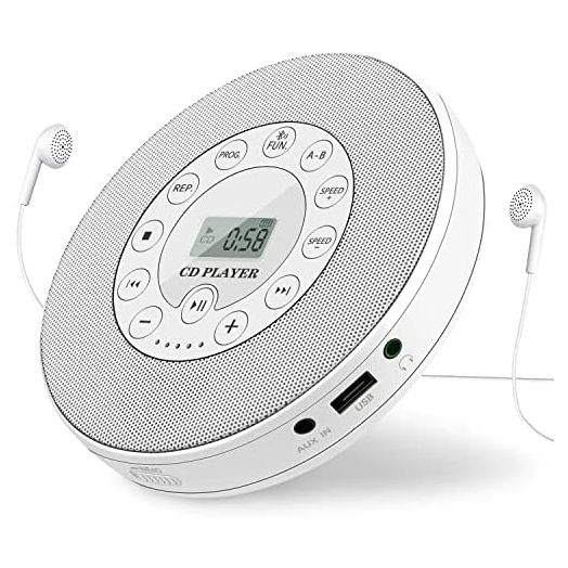 Rechargeable Portable Bluetooth CD Player,Lukasa CD Player Portable,Compact Music CD Disc Player for Car/Travel, Home Audio Boombox with Stereo Speaker & LCD Display,Support CD USB AUX Input,2000mAh