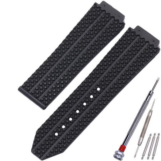 MCXGL 25mm x 19mm Big Bang Rubber Strap Compatible with Hublot Big Bang Silicone Diamond grain texture Replacement Watch Band - Black