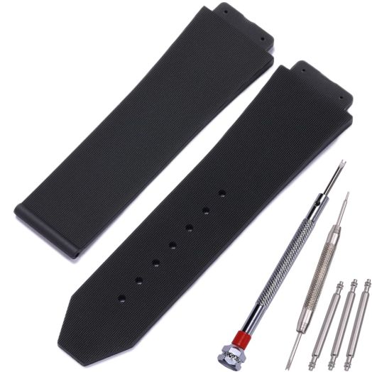 MCXGL 25mm x 19mm Replacement Rubber Strap Compatible with Hublot Big Bang Silicone Watch Band Sports waterproof bracelet - Black