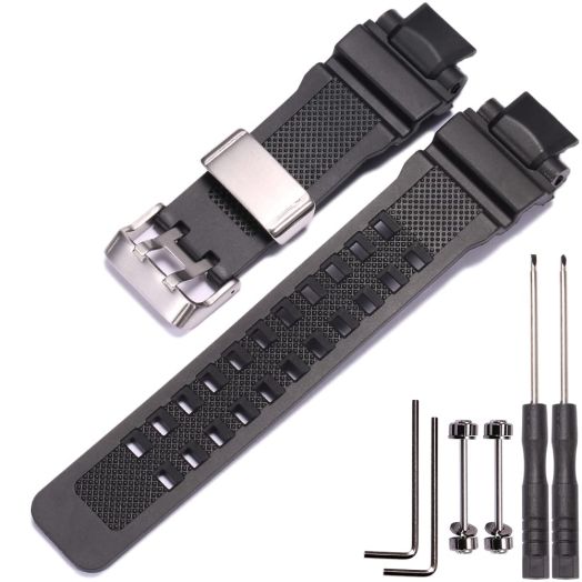 MCXGL Resin Strap Compatible with Casio GA-1000 GW-A1000 GW-A1100 G-1400 Men's Sports Waterproof Rubber Watch Band Stainless Steel Loop Replacement Bracelet