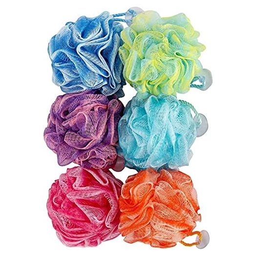Spa Savvy 6 Pack Bath 50 Gram 5'' Shower Pouf Loofah with Suction Cups (As Shown in The Image)