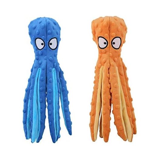Dog Squeaky Toys Octopus - No Stuffing Crinkle Plush Dog Toys for Puppy Teething, Durable Interactive Dog Chew Toys for Small, Medium and Large Dogs Training and Reduce Boredom, 2 Pack