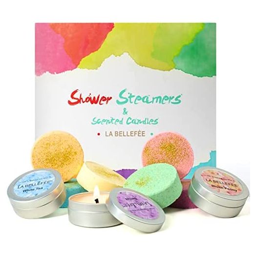9 Packs Shower Steamers and Scented Candles Mothers Day Gifts Set, Shower Bombs Tablets with Essential Oils for Relaxation, Congestion, Vapor Spa Gifts for Women