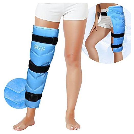 REVIX Large Ice Pack for Injuries Reusable Gel Ice Wrap for Leg, Hip, Thigh, Knee and Shin Splint, Cold Compress for Pain Relief After Surgery, Injury Recovery, Swelling, Bruises with 3 Straps