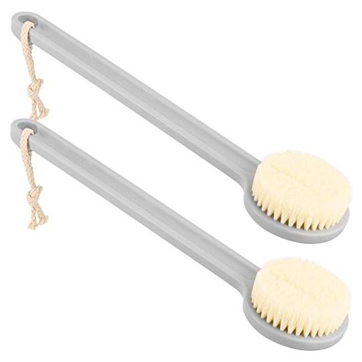 2Pcs Back Scrubber for Shower Gray Bath Brush Long Handle for Shower Bath Brush Massage Improve Blood Circulation