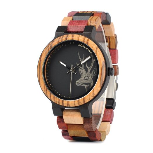 BOBO BIRD Mens Colorful Wooden Watches Classic Leisure Quartz Wristwatches with Cute Deer Pattern Unique Couple Watches for Lovers…