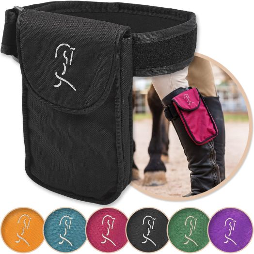 Equestrian Cell Phone Holder, XL Black On The Calf/Leg Band Holster - Perfect Horse Accessories, Universal Fit, Padded Strap, Magnetic Closure, Made of Durable Nylon, Machine Washable