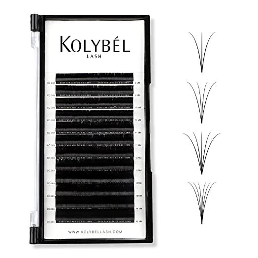 KOLYBEL Eyelash Extensions Easy Fan Lashes 0.07 Thickness D Curl 8-15mm Mix Tray Auto Blooming Lash Extension