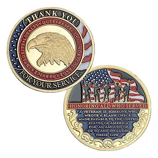 Honoring All Who Served Military Appreciation Challenge Coin Veteran Day Thank You for Your Service Gold Plated Coins