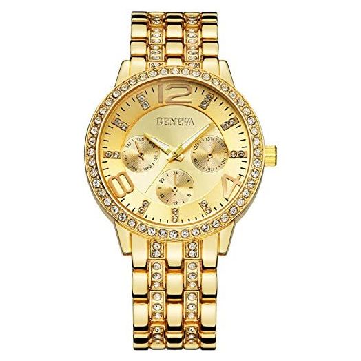 Fanmis Geneva Alloy Band Quartz Watches Luxury Unisex Crystal Stainless Steel Band Bracelet Wrist Watch
