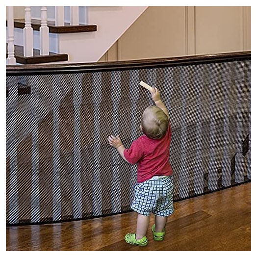 Stairway Net, Baby Gate for Stairs with No Drilling, Baby Safety Stairs Rail Net, 18 ft L x 2.66 ft H, Baby Safety Net Balcony Banister Stair Net for Child, Small pet,Toy- Indoor & Outdoor(Black) 22