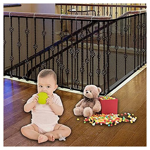 JIFTOK Ewaves Stairway Net - Baby Safety Rail - 180 inch x 32 inch - Banister Stair Net for Child, Small pet,Toy- Indoor & Outdoor(Black)