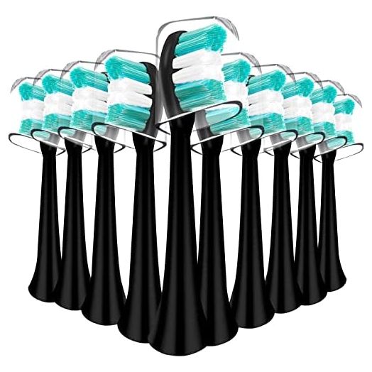 Replacement Toothbrush Heads Compatible with AquaSonic Black Series Vibe Series Electric Toothbrush, Curved Shape Design Planted with Nylon Bristle (Black)
