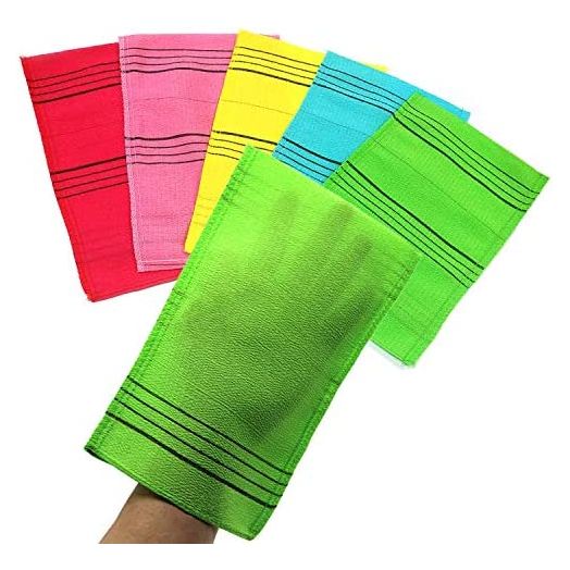 Nepure Korean Exfoliating Mitt, Large Size, 5 Colors, Back and Body Exfoliating Washcloth for Removing Dry, Reusable (Mix, 5)