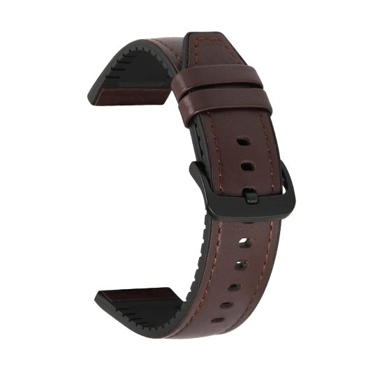 JBR Quick Release Watch Band, 20mm 22mm Universal Sweatproof Genuine Leather Silicone Hybrid Men Replacement Wristband Strap with Stainless Steel Clasp (Dark Brown, 20mm)