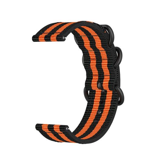 JRB Quick Release Watch Band with Metal Buckle - Lightweight and breathable braided nylon sports wristband suitable for 18/20/22/24mm smart and traditional watch bands (Black Orange, 22mm)