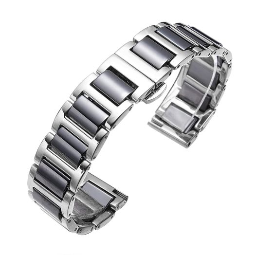 JBR Replacement Watch Band High-End Metal Ceramic Watch Strap Solid Stainless Steel Quick Release Watch Bracelet with Butterfly Buckle 14mm 16mm18mm 20mm 22mm (Silver+Black Ceramic, 20mm)