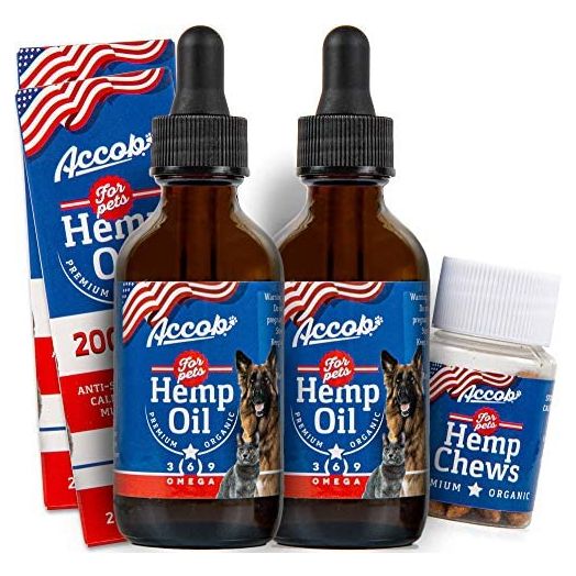 Accob - 2 Hemp Oil for Dogs and Cats - 200.000 MG - Separation Anxiety, Hip Joint Pain, Stress Relief, Arthritis,Seizures, Chronic Pains,Anti-Inflammatory - Omega 3,6 & 9 - Organic- Calming Drops