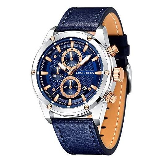 Mini Focus Men Watches Business Casual Wrist Watches (Multifunction/Waterproof/Luminous/Calendar) Genuine Leather Band Fashion Watch for Men