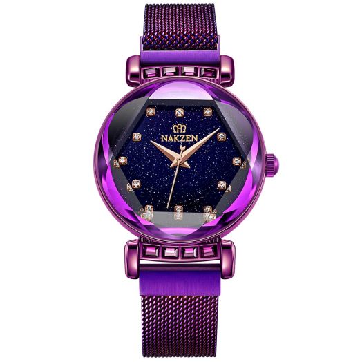 Ladies Fashion Wrist Watch KICADN Women's Waterproof Casual Crystal Quartz Star Dial Watch with Purple Magnetic mesh Belt … (Light Purple)