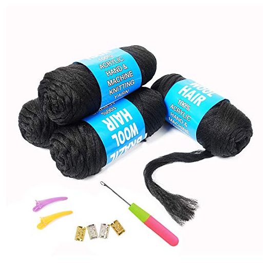 100% Brazilian Wool Hair Acrylic Yarn For African Braids/Senegalese Twist/Faux Locs/Wraps With Crochet Hook