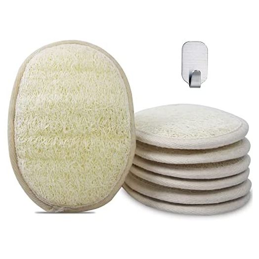 [Pack of 6] Loofah Sponge Pads Natural Organic Bath Luffa Sponges Pads Natural Bath Shower Loofah Body Scrubber Sponges for Exfoliating Your Skin, with Adhesive Hook