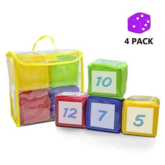 Eamay Playing Game Dice Soft Foam Cubes, Set of 4 Learn Pocket Cubes, Ages 5 Months and Up.