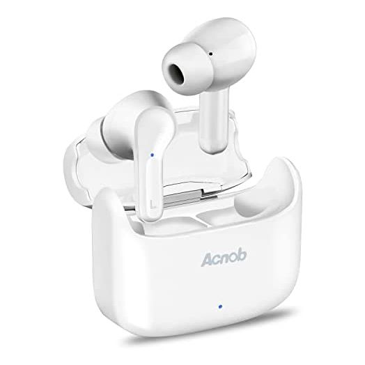 Acnob Wireless Earbuds,Bluetooth 5.0 IPX6 Waterproof Headphones with Charging Case, 32 Hours Long Playtime Built in Mic TWS HiFi Bass Stereo in Ear Earphones (White)