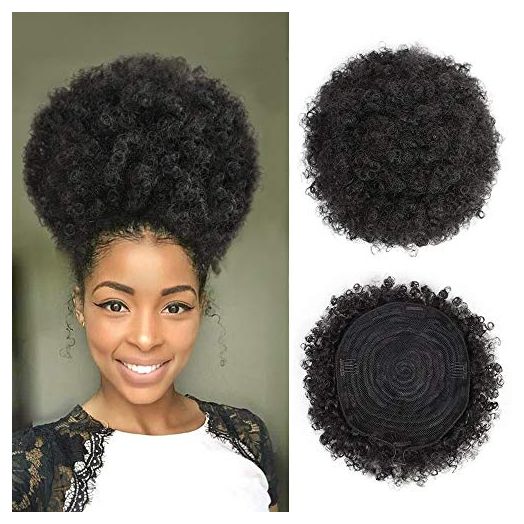 AISI QUEENS Afro Puff Drawstring Ponytail Kinky Curly Hair Bun Clip in Extensions, Extra Large, 1B#