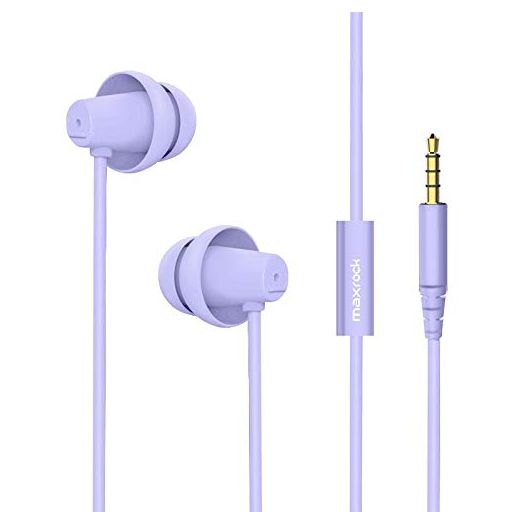 (TM Total Soft Silicon Headphones with Mic Sleep Travel Choice for Cellphones Tablets and 3.5mm Jack (Violet) | MAXROCK
