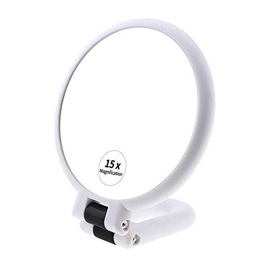 15x Magnifying Handheld Mirror ,Travel Folding Hand Held Mirror,Double Sided Pedestal Makeup Mirror with 1/15x Magnification