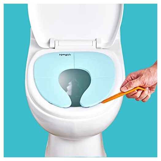 Travel Potty Seat for Toddler, Folding Travel Potty Seat for Boys and Girls, Fits Round & Oval Toilets, 8 Non-Slip Suction Cups with Non-Contact Opening Pry Bar, Aqua