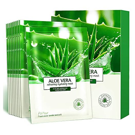 Aloe Facial Skincare Sheet Hydrating Moisturizing Revitalizing Facial Skincare Sheet for Dry, Oily, Sensitive and Tired Skin 25ml/0.8oz, Pack of 10