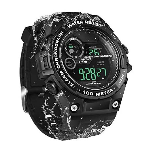 100m Underwater Scuba Diving Watch for Mens Boys with Stopwatch, Chronograph, Alarm Functions, Dual Time Zone, 12/24 Hours Format