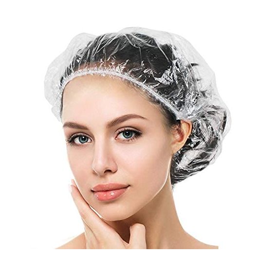 Auban 50 PCS Disposable Shower Cap,Hair Caps Larger Thick Clear Waterproof Plastic Elastic Bath Caps For Women, Hair Treatment Travel Spa Hotel Salon Home Use