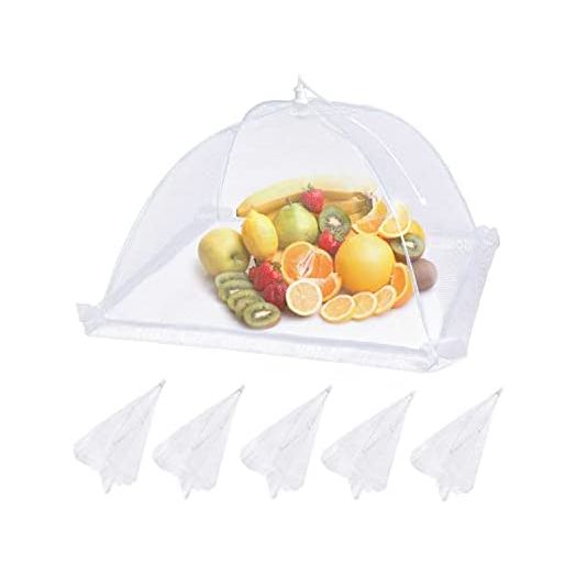 Lauon Food Covers, 17"x17", White Mesh Plate Serving Tents, Pop-Up Umbrella Screen Tents, Patio Bug Net (6 Pack)
