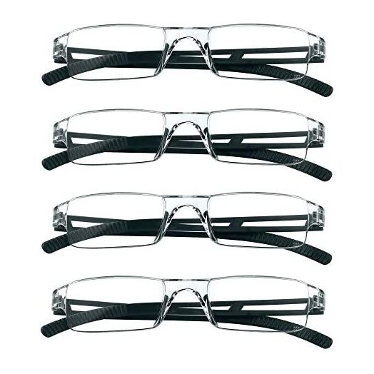 4 Pairs Reading Glasses, Blue Light Blocking Glasses, Fashion Rectangle Eyewear Frame(4 Black, +1.50 Magnification)