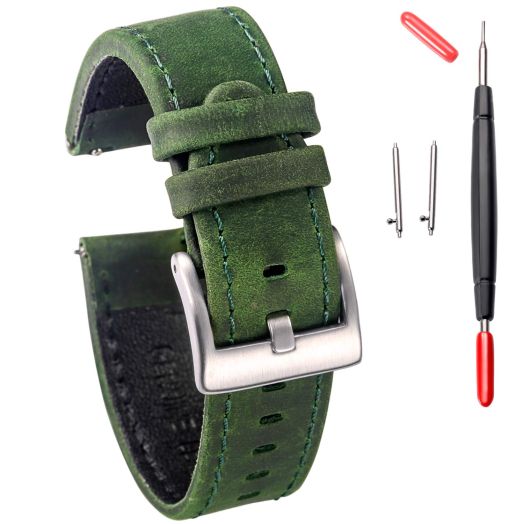 hemsut h Watch Bands for Men, Suede Genuine Calfskin Soft Leather Watch Strap with Spring bar Quick Release Watch Replacement, Choice of Color & Width - 18mm, 20mm,22mm