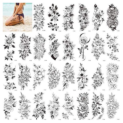 30 Pcs Flower Temporary Tattoo Sticker For Woman, Beautiful Floral Fake Tattoo