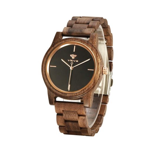 VICVS Wooden Watches for Men and Women, Natural Walnut/Olive Wood Japanese Quartz Chronograph, Adjustable Strap, Military Sports and Leisure (Walnut)