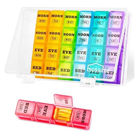 XL Large Weekly Pill Organizer 4 Times a Day, 7-Day Pill Boxes and Organizer AM PM, Big Compartments Pill Case, Monthly Medication Organizer 28 Days Dispenser for Fish Oils, Vitamin Holder Supplement