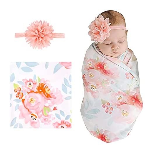 Newborn Baby Blanket Baby Receive Blanket Swaddling Blanket Printed Baby Swaddle Receive Blanket (Red Rose)