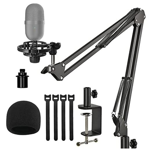 Razer Seiren Mini Mic Stand Suspension Scissor Boom Arm with Pop Filter Foam Windscreen, Shock Mount, Upgraded Heavy Duty Clamp for Razer Seiren Mini USB Streaming Microphone Frgyee
