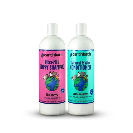 Earthbath Ultra-Mild Puppy Shampoo and Oatmeal & Aloe Conditioner Grooming Bundle, Best Shampoo and Conditioner for Puppies, Made in USA - 16 Oz