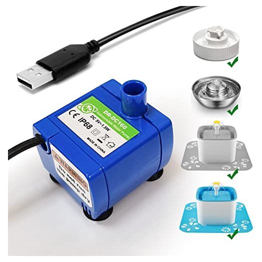 Cat Water Fountain Pump,Pet Fountain Pump Replacement Pump DR-DC160 Motor for 360°Stainless Steel Cat Fountain and Cupcake Ceramic Cat Drinking Fountain