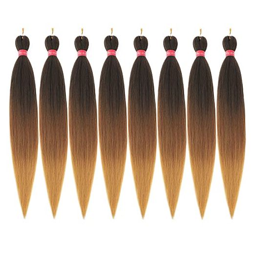 FAYETA Ombre Pre Stretched Braiding Hair, 28''- Silky Color Blend Braid Hair Extensions (8 Pack)