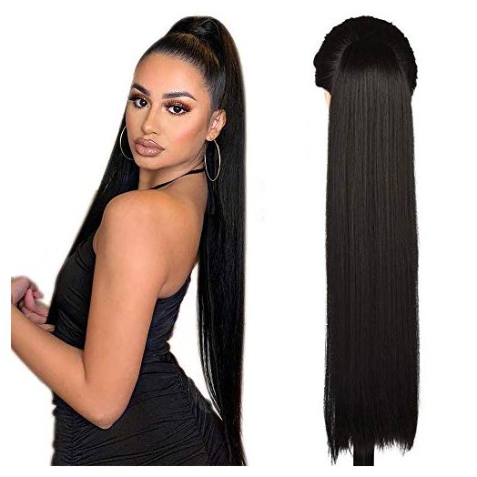 24 Inch (Can Be 26 Inch) Straight Hair Ponytail 2 Clips in Ponytail Hair Extensions Straight Hair Drawstring