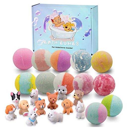Bath Bombs for Kids with Puppy Toys Inside Kids Bath Bombs Organic Bubble Bath Fizzies Bomb 3.5 oz/per 12 Pcs Set Birthday/Christmas Surprise Gift for Girls & Boys
