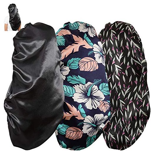 Wbfwbb Soft Elastic Band Satin Bonnets for Women, 3 Pcs Silky Head Scarf Hair Wrap for Sleeping Curly Natural Long Hair